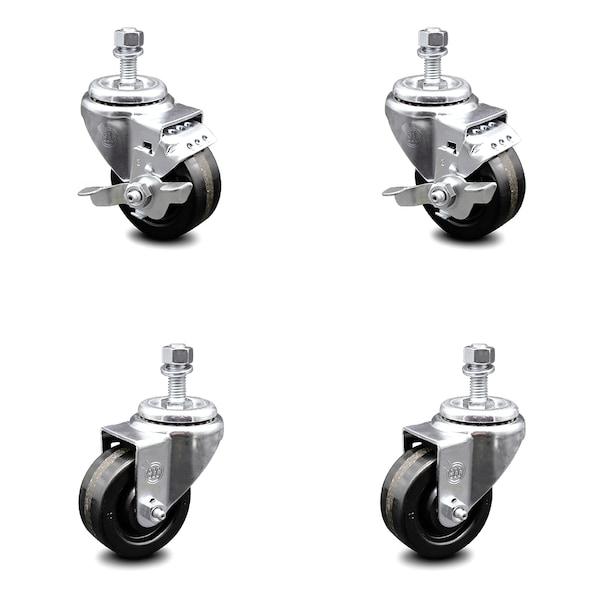 Service Caster 3 Inch Phenolic Wheel Swivel 1/2 Inch Threaded Stem Caster Brakes SCC, 2PK SCC-TS20S314-PHR-121315-2-TLB-2 - main